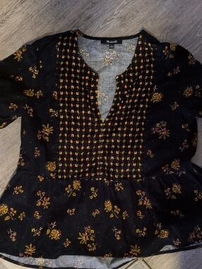 Madewell Black Floral Peplum Blouse